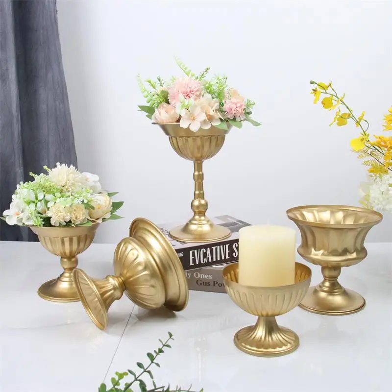 Gold compote bowl vase tall vases metal centerpiece trumpet vase for wedding centerpieces
