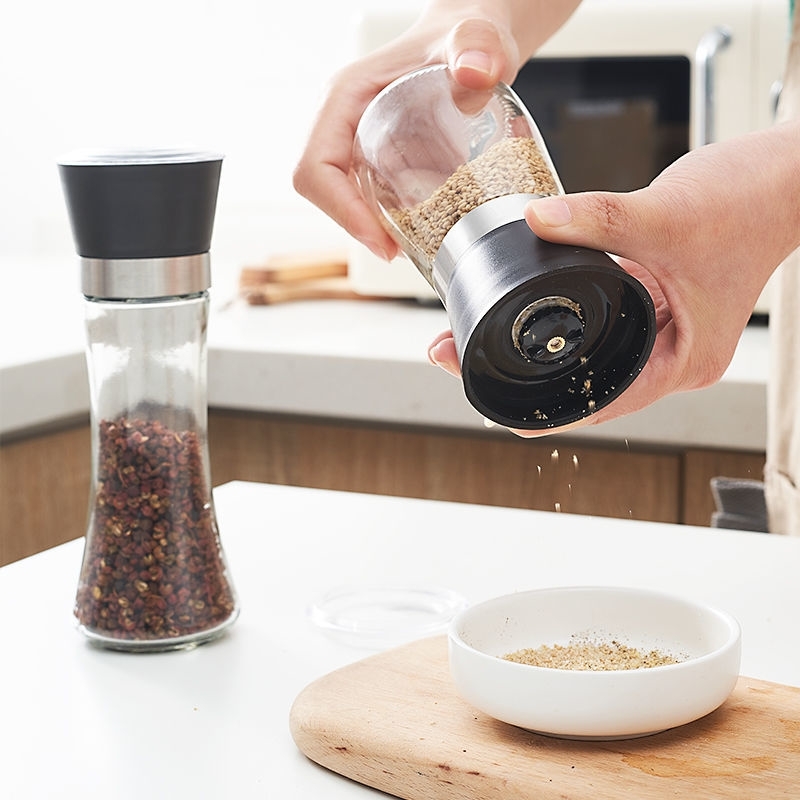 Premium Pepper Mill Grinders Glass Round Body Pepper Mill Salt And Pepper Grinder Set