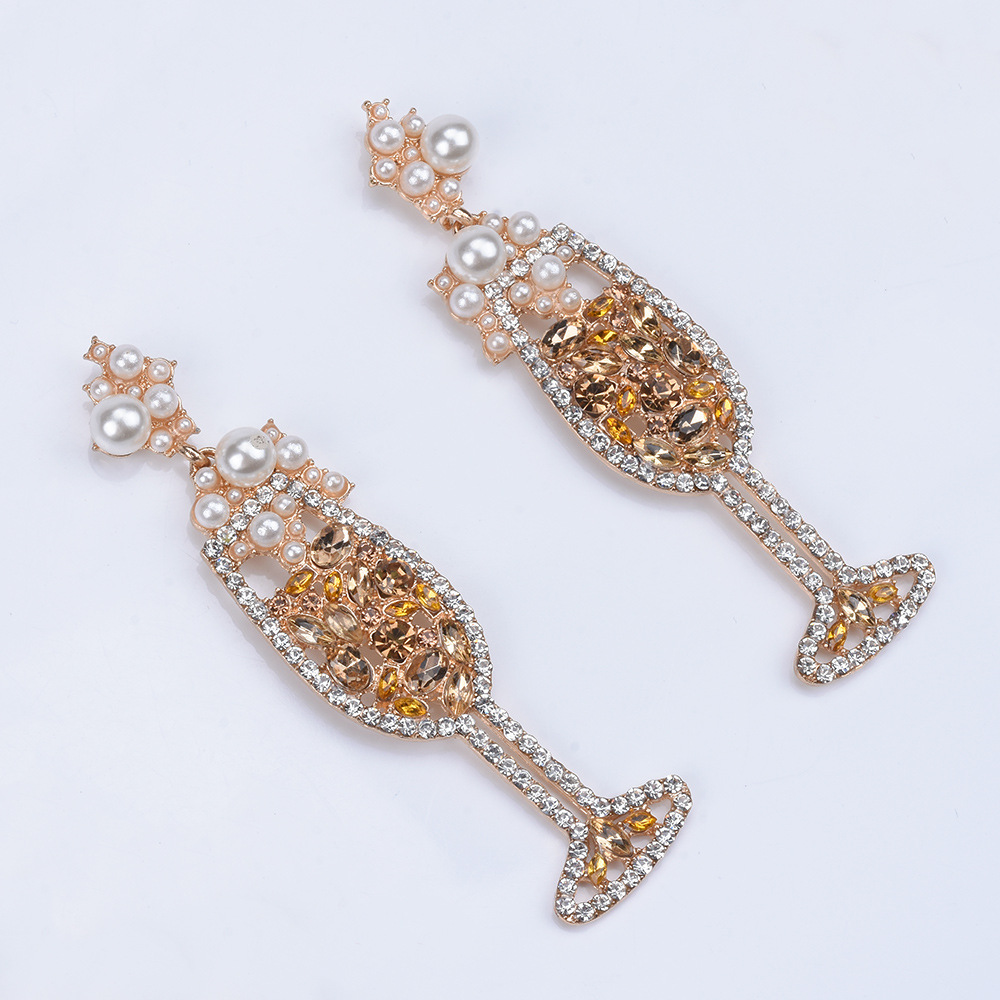 New products creative and fresh stud gem stone temperament wild pearl jewelry pearl red wine glass women golden earrings