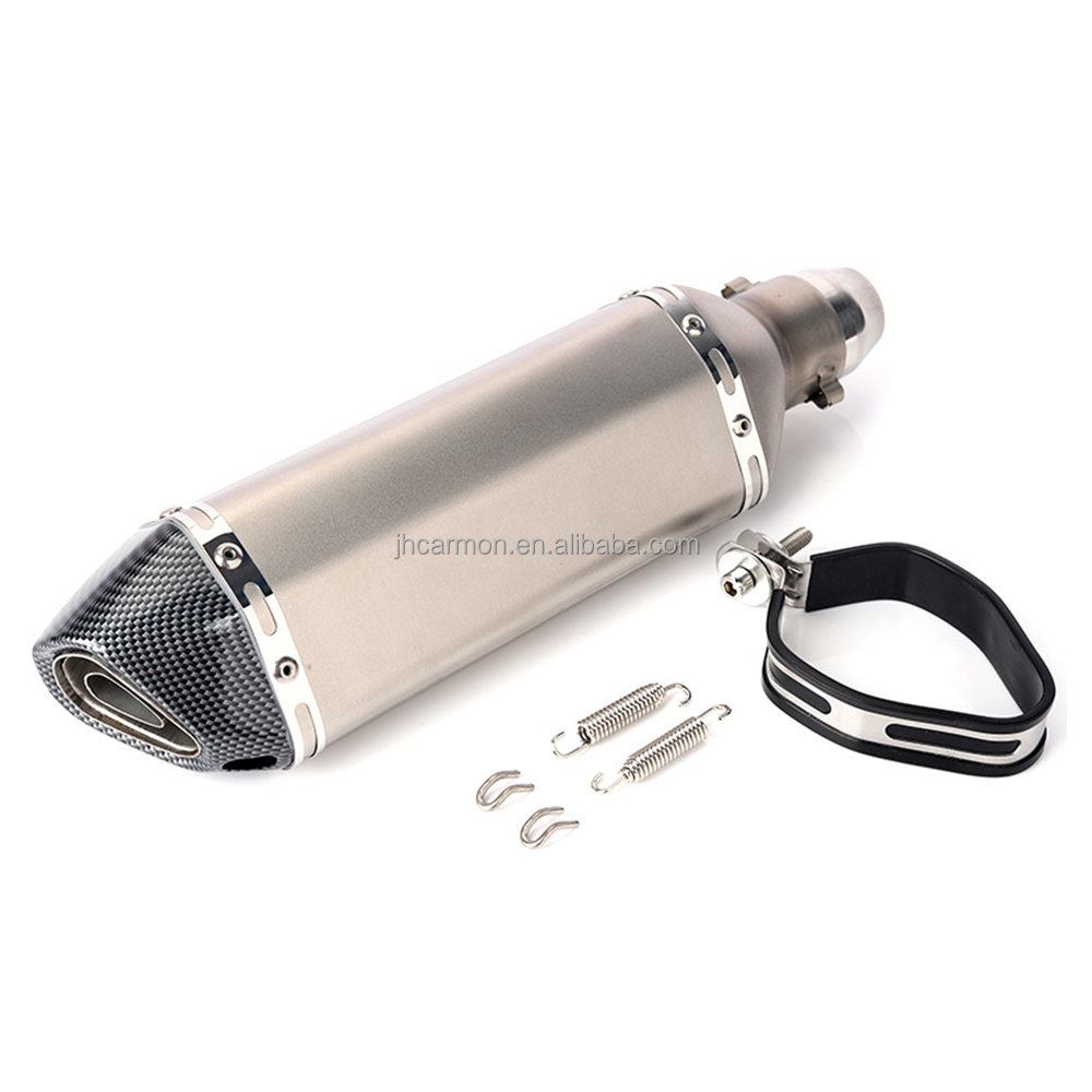 Universal Motorcycle Exhaust Pipe SUS304 235mm Exhaust Muffler Pipe Titanium + Carbon Fiber Color End Silencer