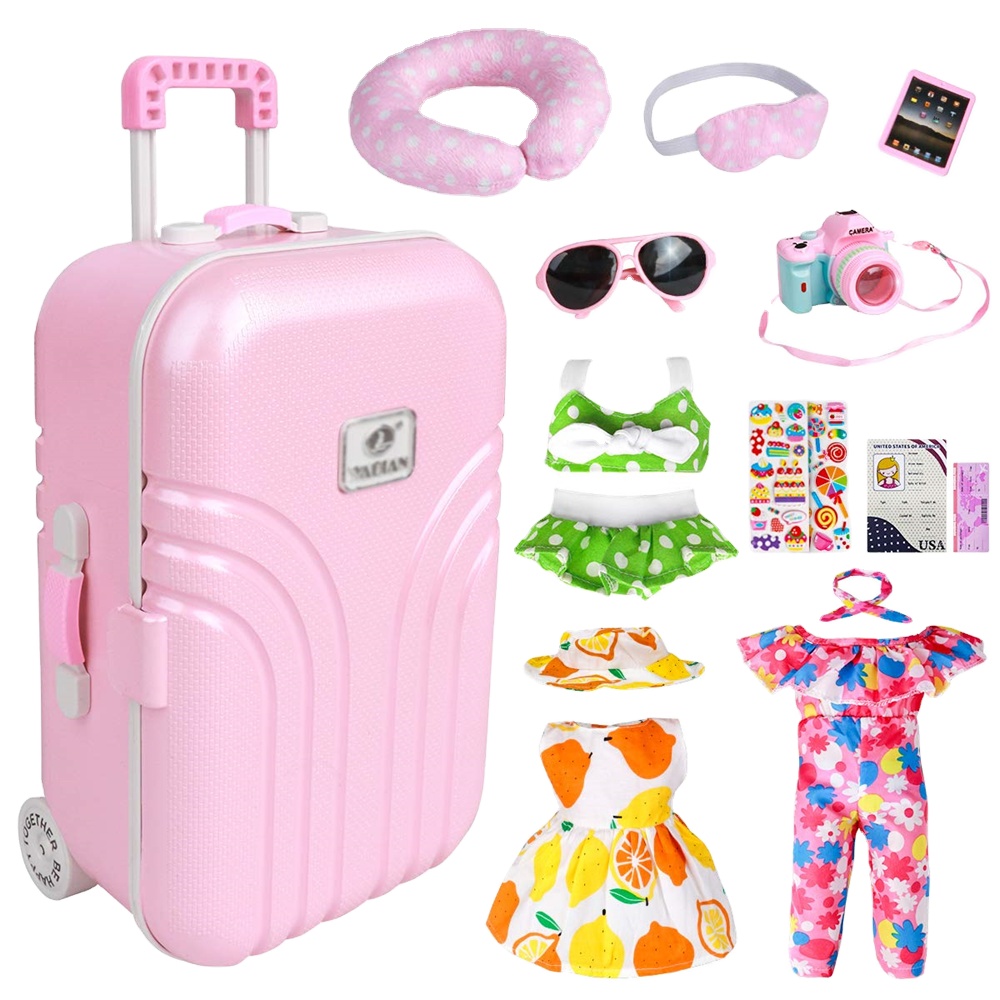 18 Inch Doll Accessories With Carry On Suitcase Luggage Gear Doll Travel Play Set