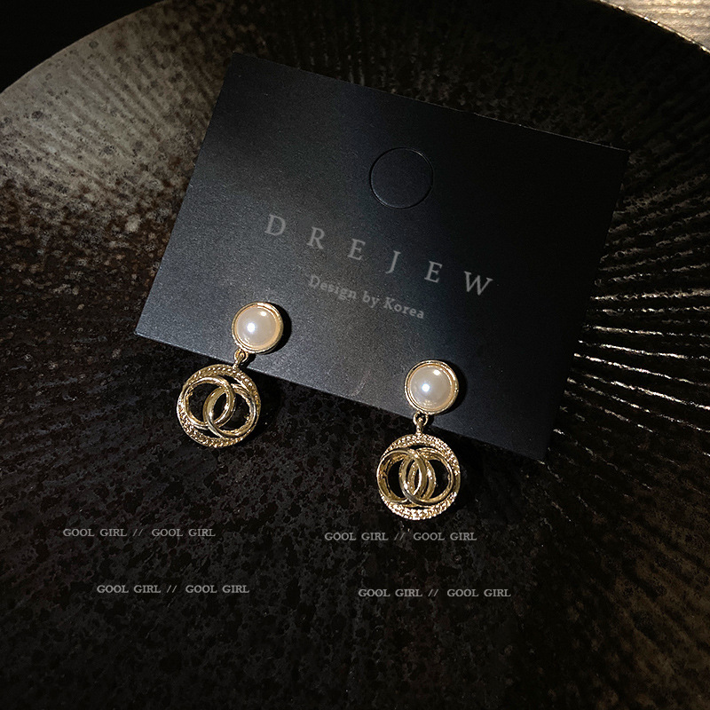 Jewelry 925 silver needle fashion hollowed out geometric Circle Earrings Korea East Gate temperament small earrings pearl women