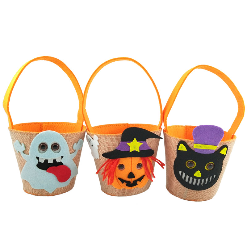 Factory Directly Sale New Pumpkin Halloween Bucket Bag Decoration Gift Tote Sack Treat Candy Bag for Kids