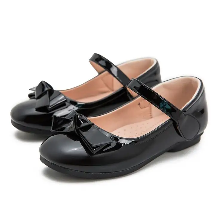 Factory Price Children Black Leather Shoes Girls Princess Shoes Little Girls Soft-soled Shoes