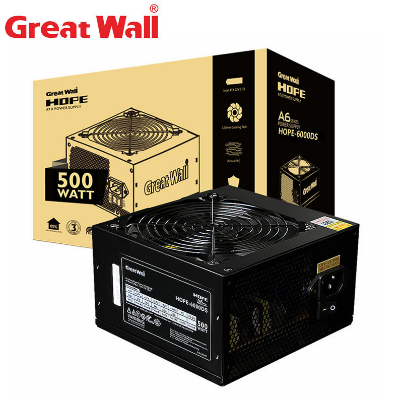 Блок питания для ПК Great Wall 500 Вт 80PLUS, бронзовый блок питания 12 В ATX для ПК, бесшумный блок питания с вентилятором 12 см, штепсельная вилка европейского стандарта, блок питания для компьютера