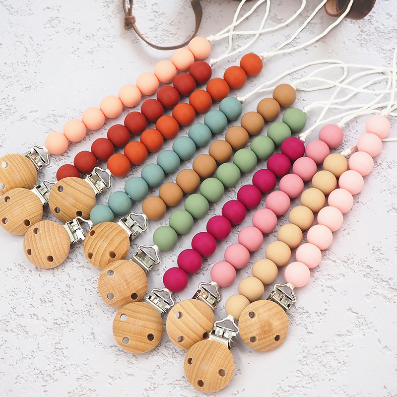 Custom Made BPA Free Silicone Pacifier Clips Holder Lanyard Teething Chewable Beads Soothing Pacifier silicone clips