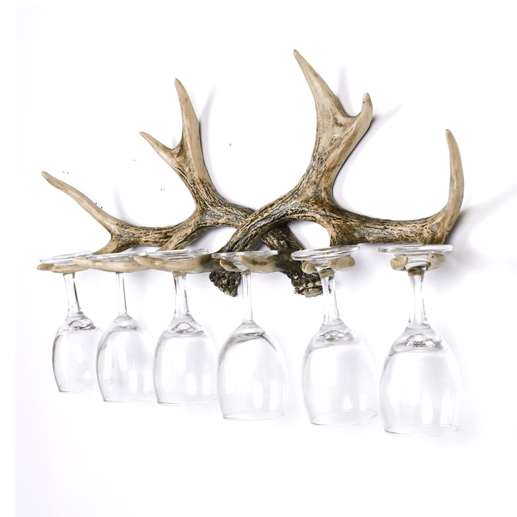 Resin double antler cup holder, wall-mounted wine cup holder, antler decor
