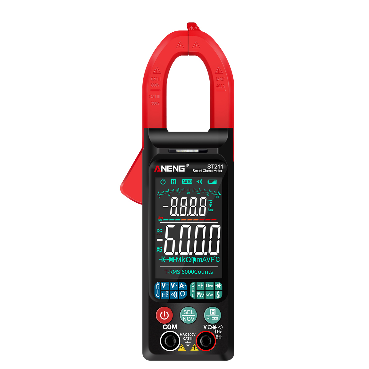 ANENG ST211 Digital Clamp Meter Multimeter 6000 Counts AC DC Voltage Current Tester Car Amp Hz NCV Ohm Big Color Screen Test