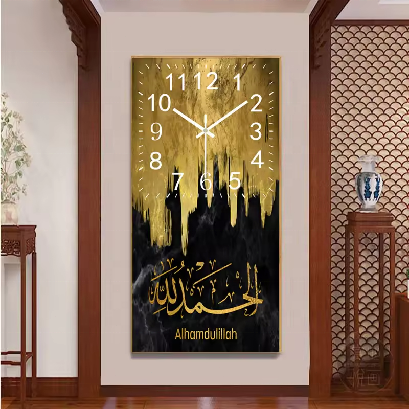 JIEKAI Islamic Art Wall Decor Clock Wall Painting Home Decor Arabic Calligraphy Crystal Porcelain Painting