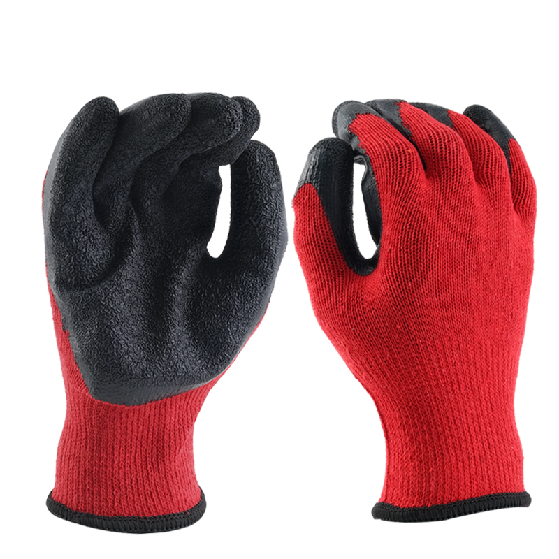 10 Gauge 2 Yard Red Polyester Cotton Knitted Black Wrinkle Latex Palm Coated for Hand Protective Polycotton En388 Work Glove