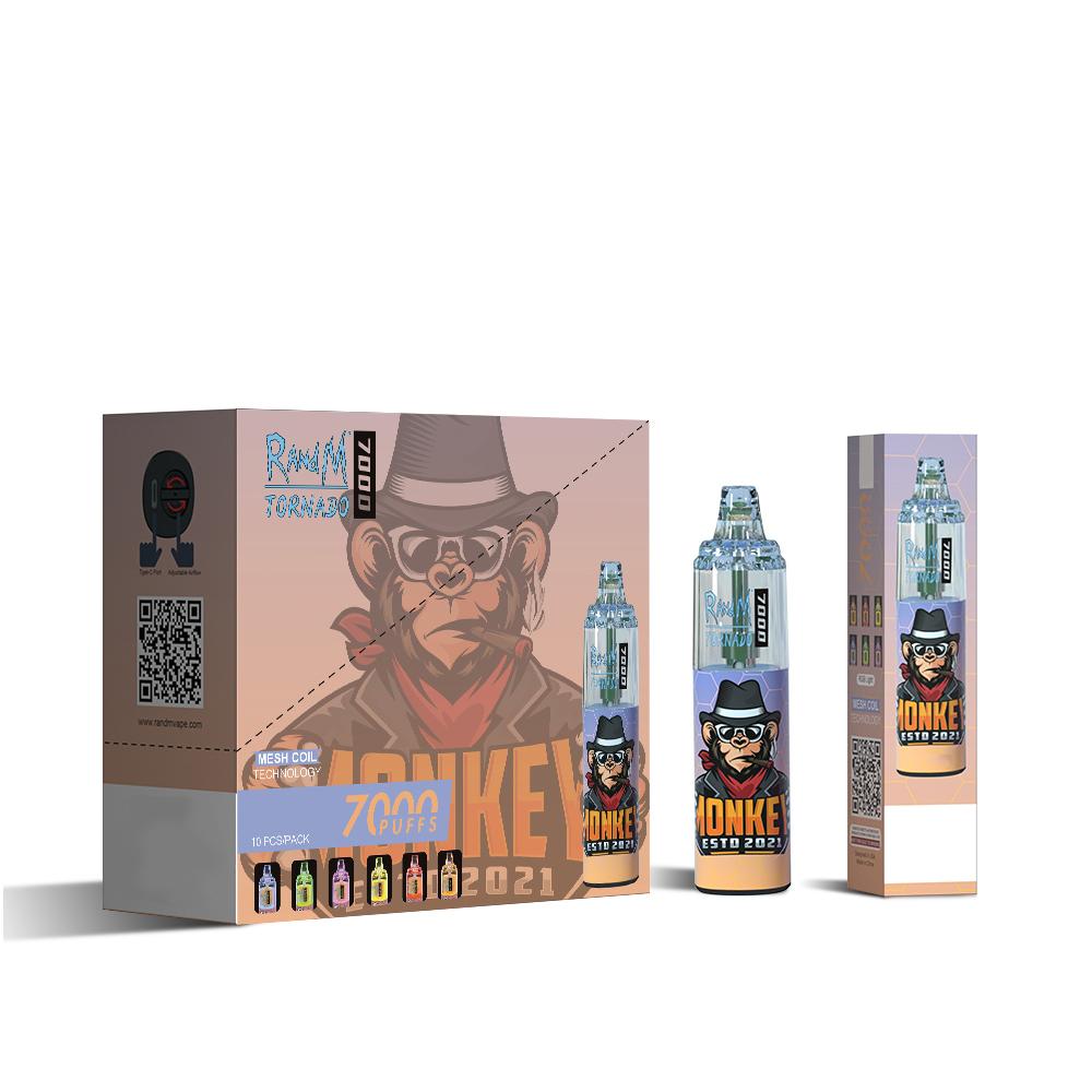 Fumot Аутентичные randm Торнадо 7000 затяжек светящиеся Vape ручка сетка катушка 14 мл аккумуляторная батарея с 20 видов цветов