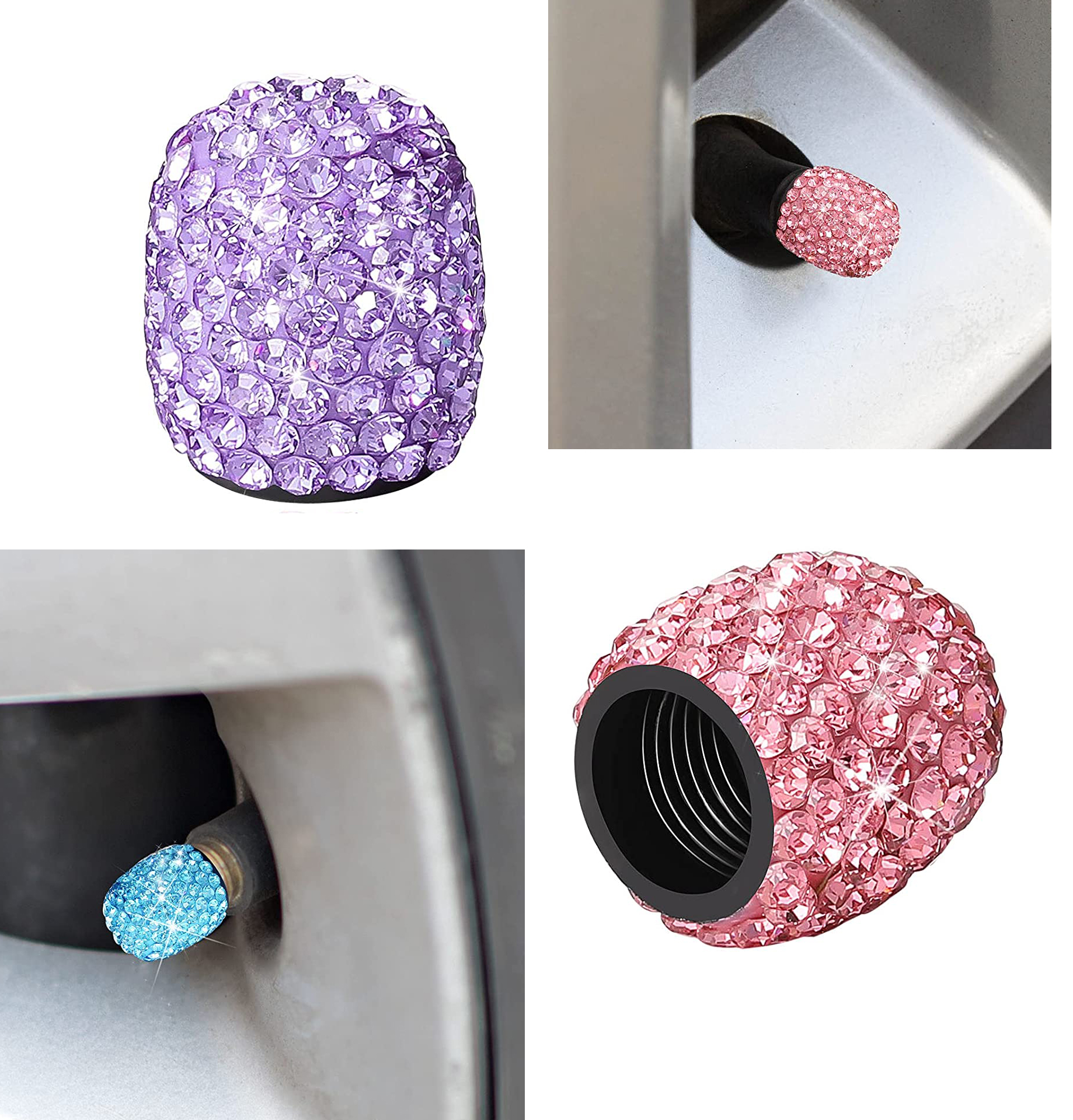 Colorful Handmade Crystal Rhinestone Car Tire Cover Chrome-plated Attractive Car Auto Parts Tire Valve Stem Caps