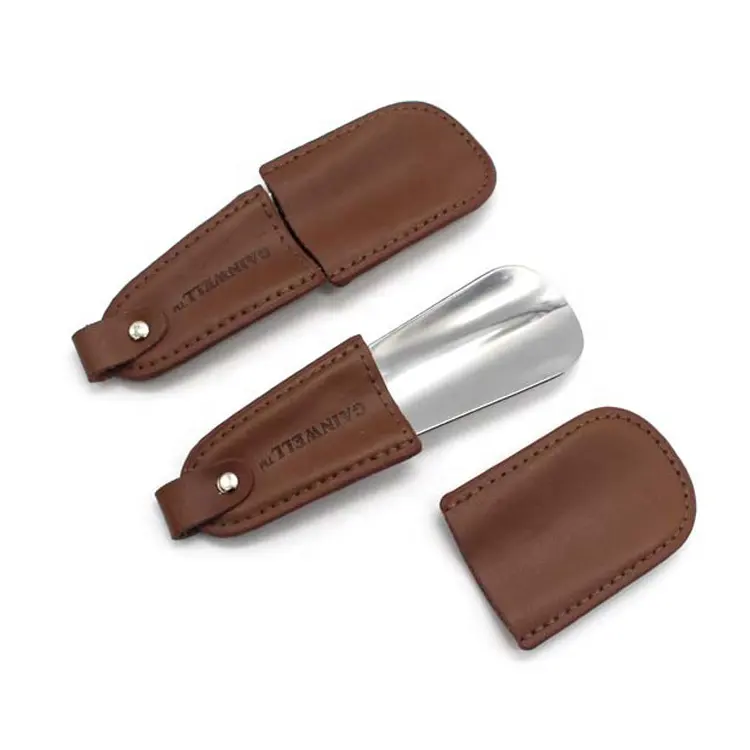 Durable and Portable Leather Cover Stainless Steel Shoehorn