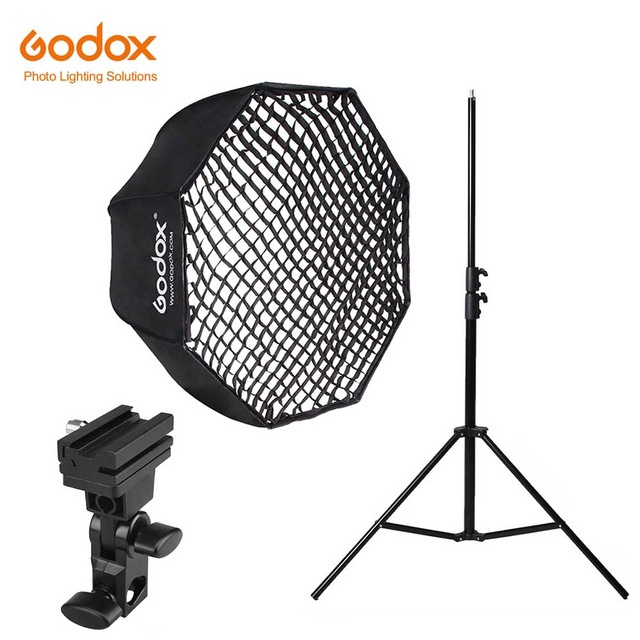 Зонт Godox 120 см восьмиугольный софтбокс с сотовой сеткой и алюминиевой подставкой 280 см, комплект кронштейнов держателя для вспышки Speedlight