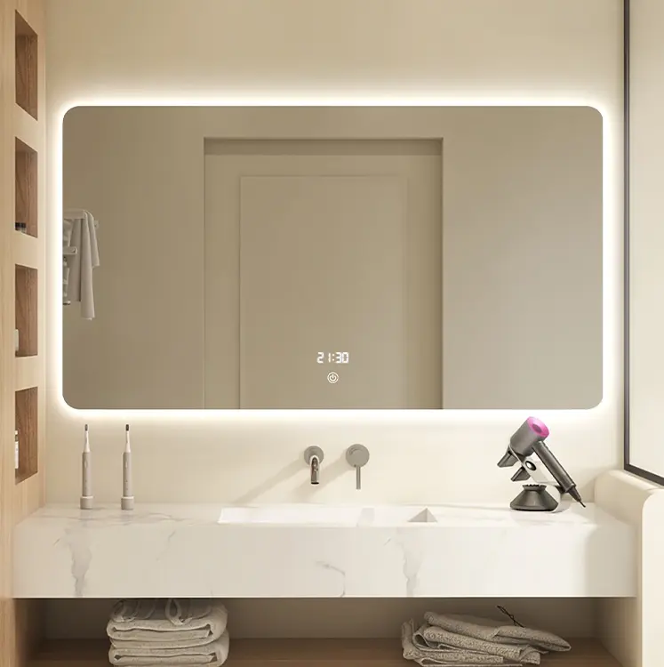 Bolen Modern Bathroom Wall Mounted Smart Led Mirror With Time Display