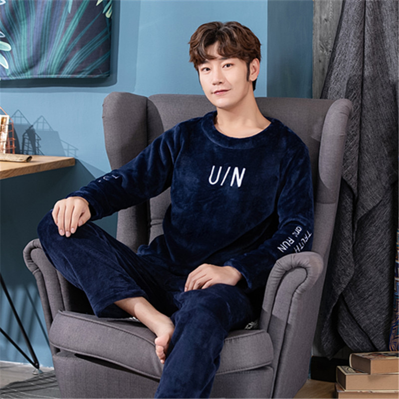 New Arrival Winter Flannel Pijamas Men With Long Sleeve and Pants