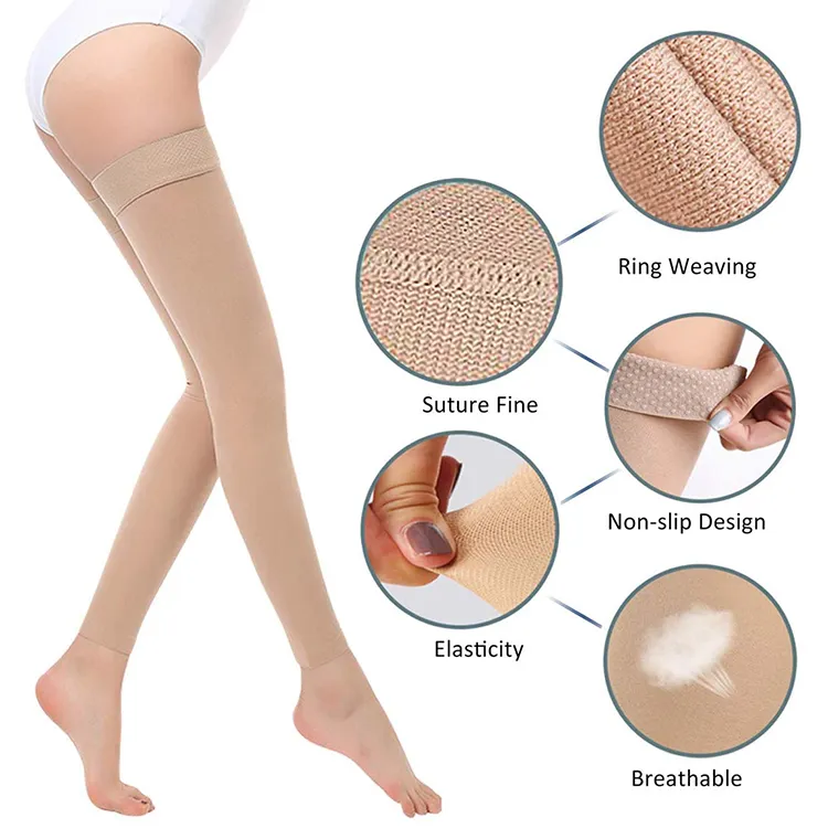 Enerup OEM/ODM custom nylon black socks Antibacterial 20-30mmhg women thigh high compression stockings medical varicose