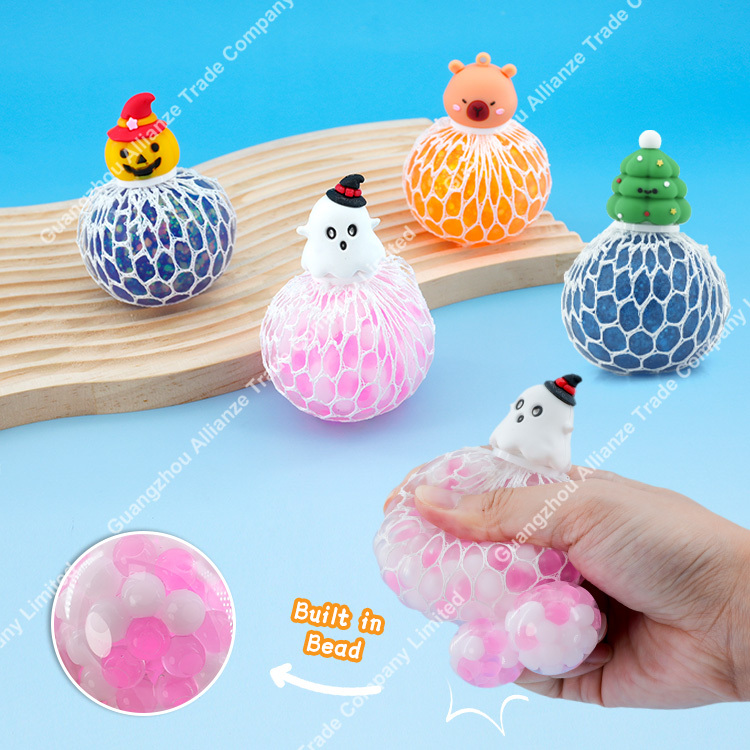 Colorful Doll Decorations TPR Stress Ball Stress Relief Rubber Squeeze Grape Shape Mesh trending Stress Ball
