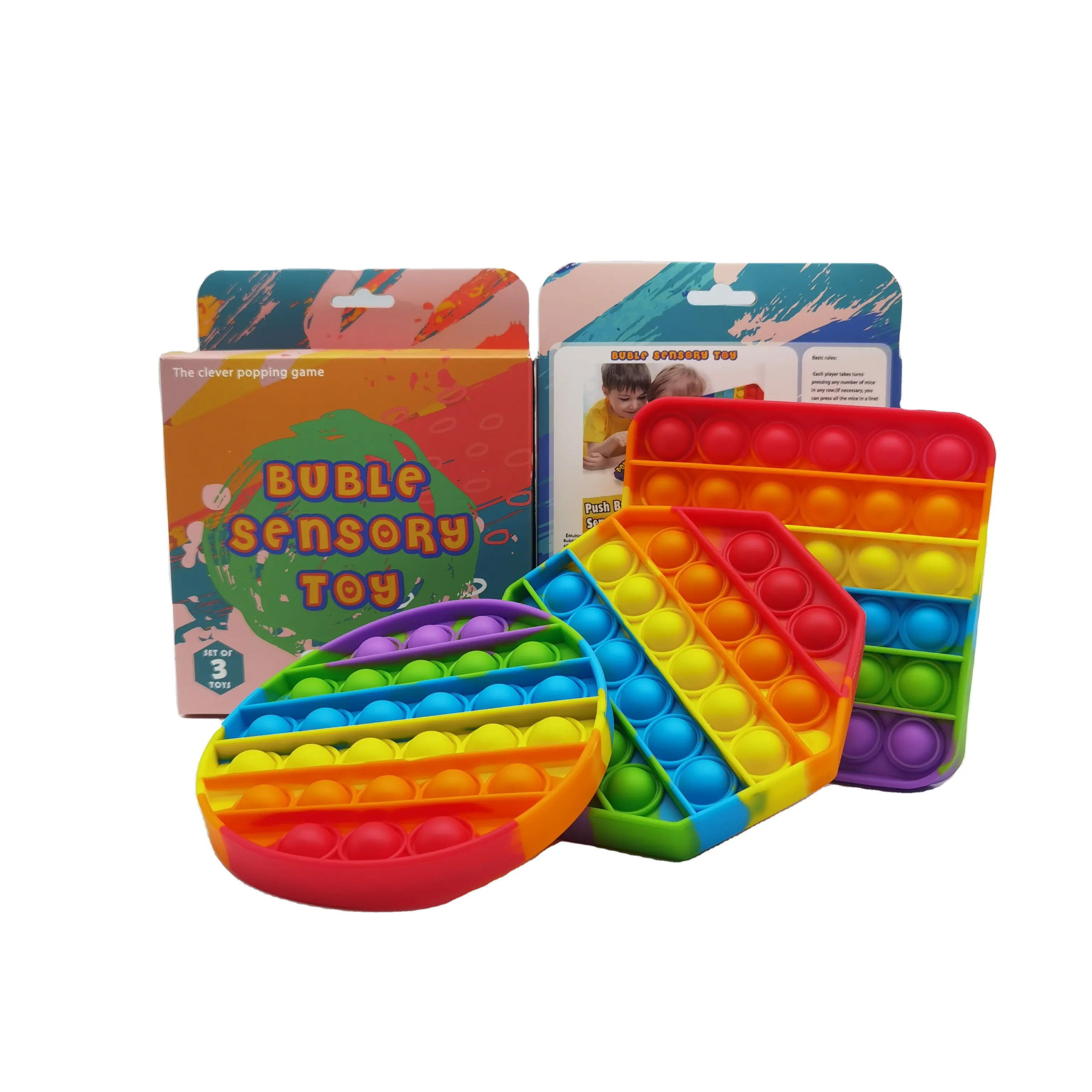 Silicone simple dimple push ASMR rainbow pop it fidget toy set stress pack push pop bubble squeeze sensory fidget toys