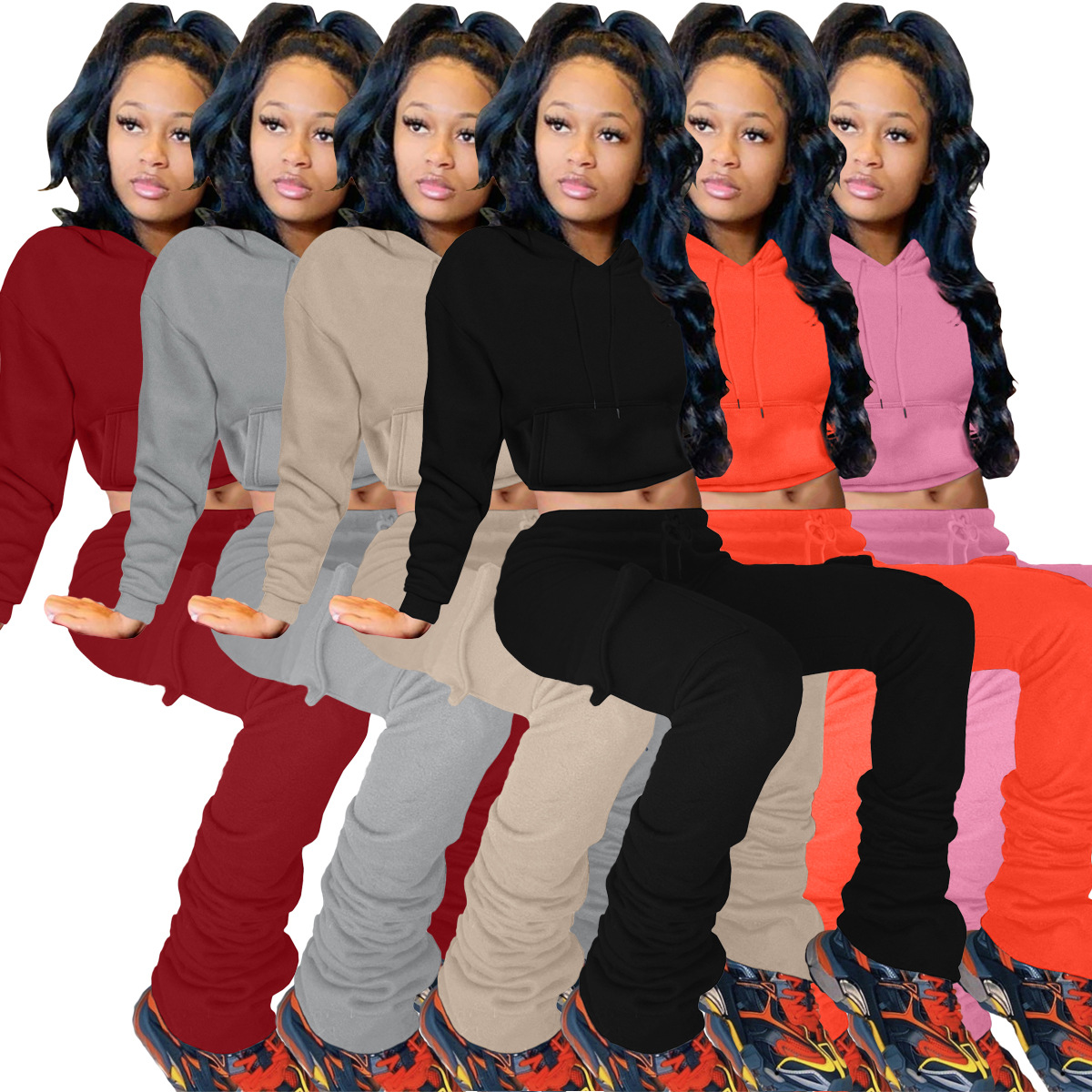 2021 fall winter women clothing 2pc sweatsuits sweatshirts hoodies jogger pants thick two piece pants set