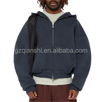 Blank Zipup Hoodie oversize 600 500 gsm Puff Print Full zipper hoodies men Cotton Heavyweight boxy Custom cropped Zip Up Hoodie
