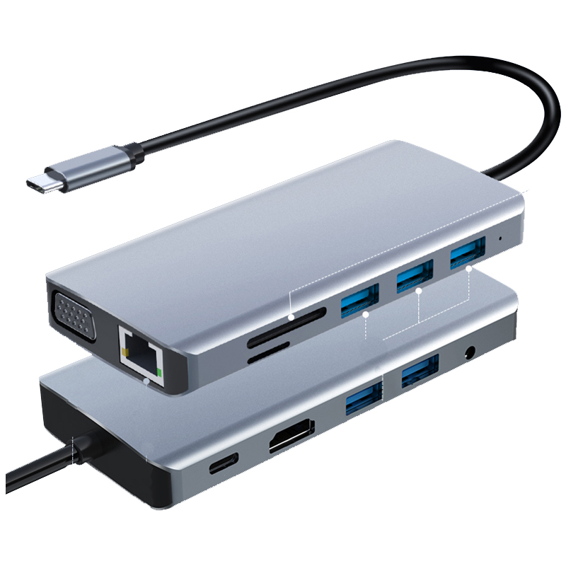 Док-станция 12 портов Usb C Hub H DMI 4K с RJ45 Ethernet 1080p VGA PD зарядка Type-C hub USB3.0 12 в 1 Usb Hub