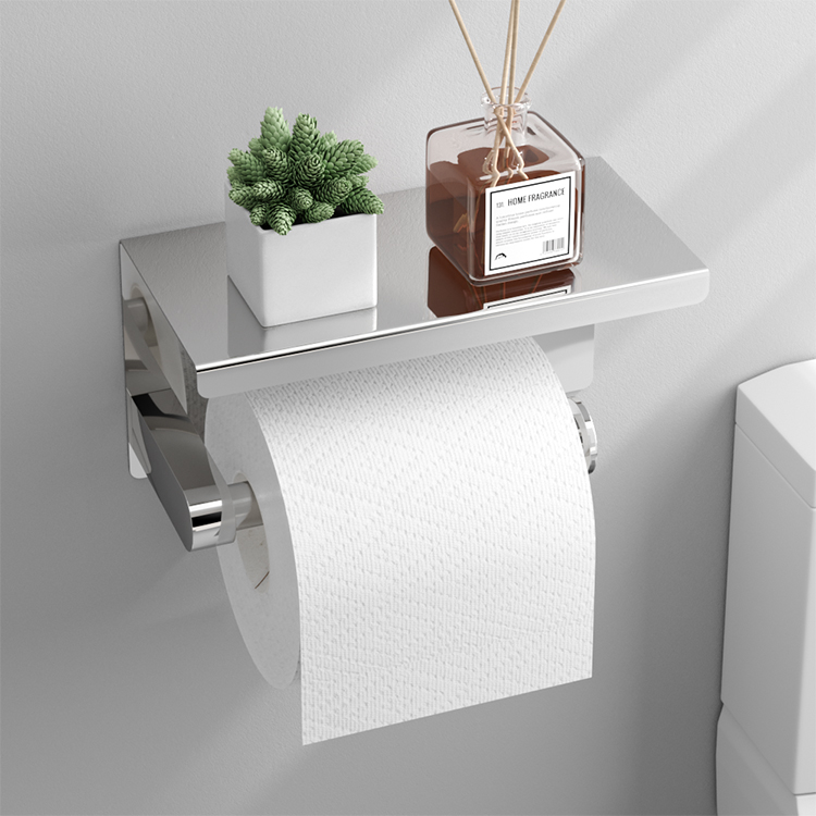 Hotel Wall Mount Stainless Steel SUS304 Bathroom Hand Tissue Toilet Paper Roll Holders With Phone Shelf Paper Towel Holder