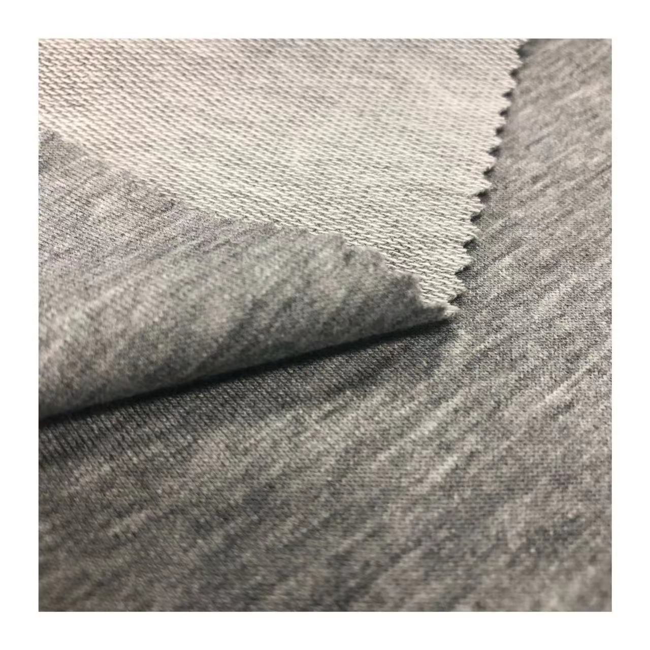 Knitted 66.2%polyester 29.8%rayon viscose 4%spandex recycle melange TR french terry fabric for clothing and hoodie