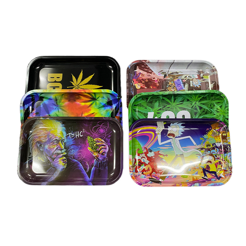 28.5*19cm(11.2*47.5nch) tinplate tobacco metal rolling tray custom cartoon metal weed tobacco rolling tray