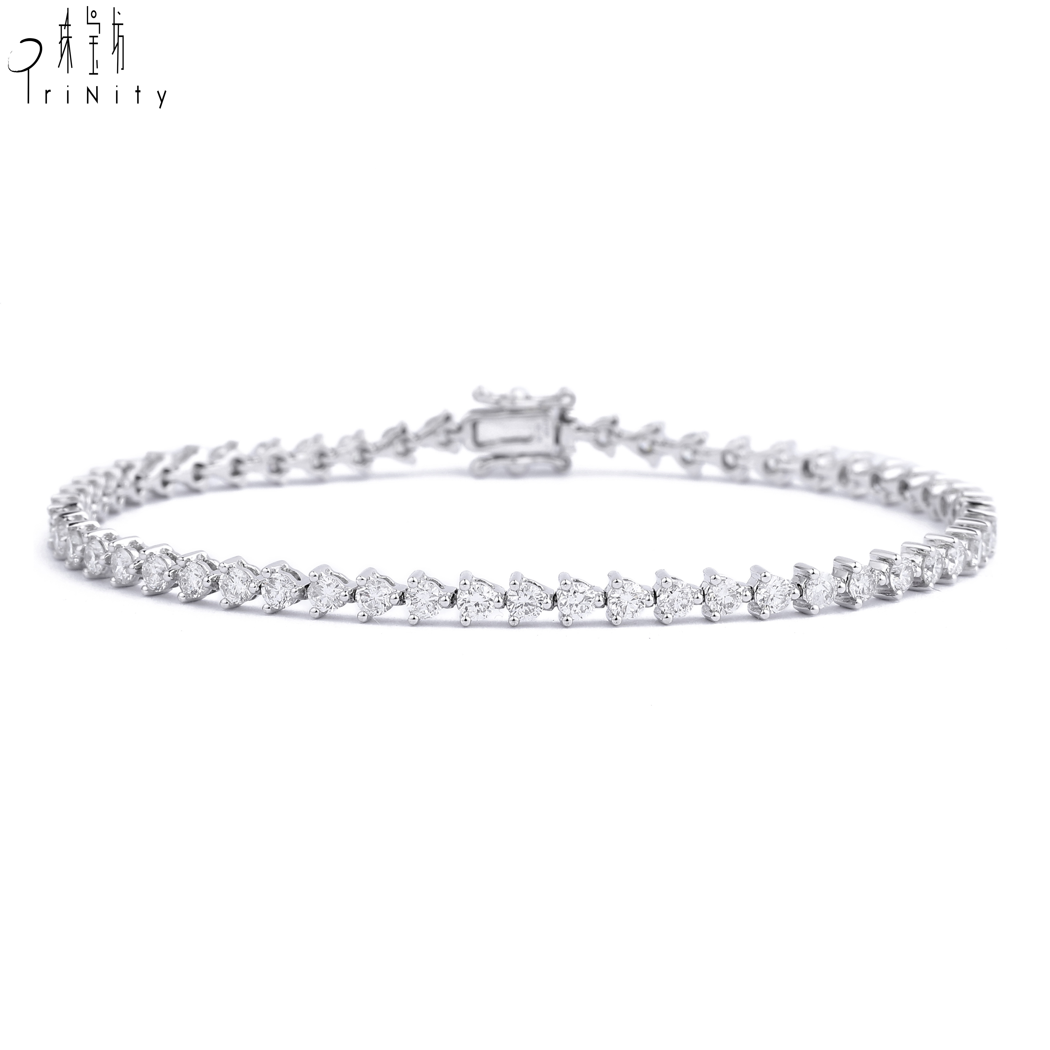 Самый популярный Теннисный браслет, ювелирные изделия, 18K, цельное белое золото, настоящий бриллиантовый браслет для леди