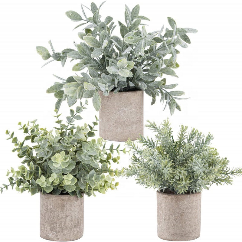 3 Pack Mini Potted Plants Artificial Plastic Eucalyptus Plants for Home Office Desk Room Decoration