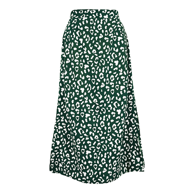 Hot Sale Casual Leopard Chiffon Printed Split Skirt Casual Fashion Long Dress Zipper Elegant Women Skirt
