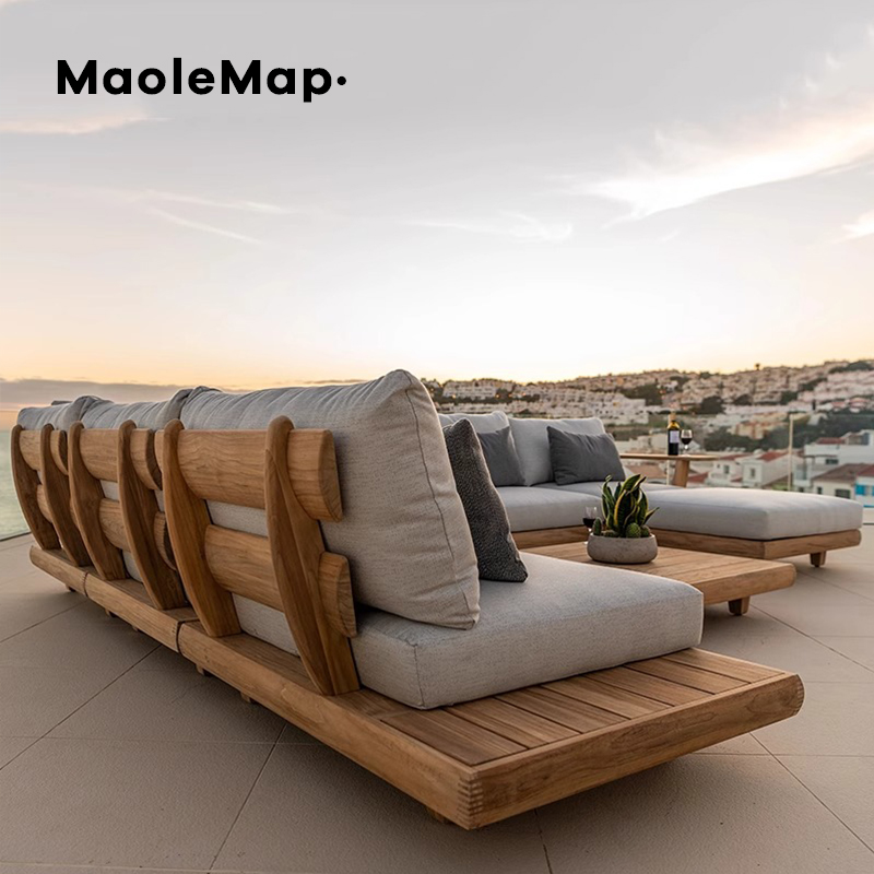 Teak Outdoor furniture Garden Lounge Backyard L Shape Sofa Nordic Patio Comfortable Outdoor Chairs Coffe Table U Shape Sofa