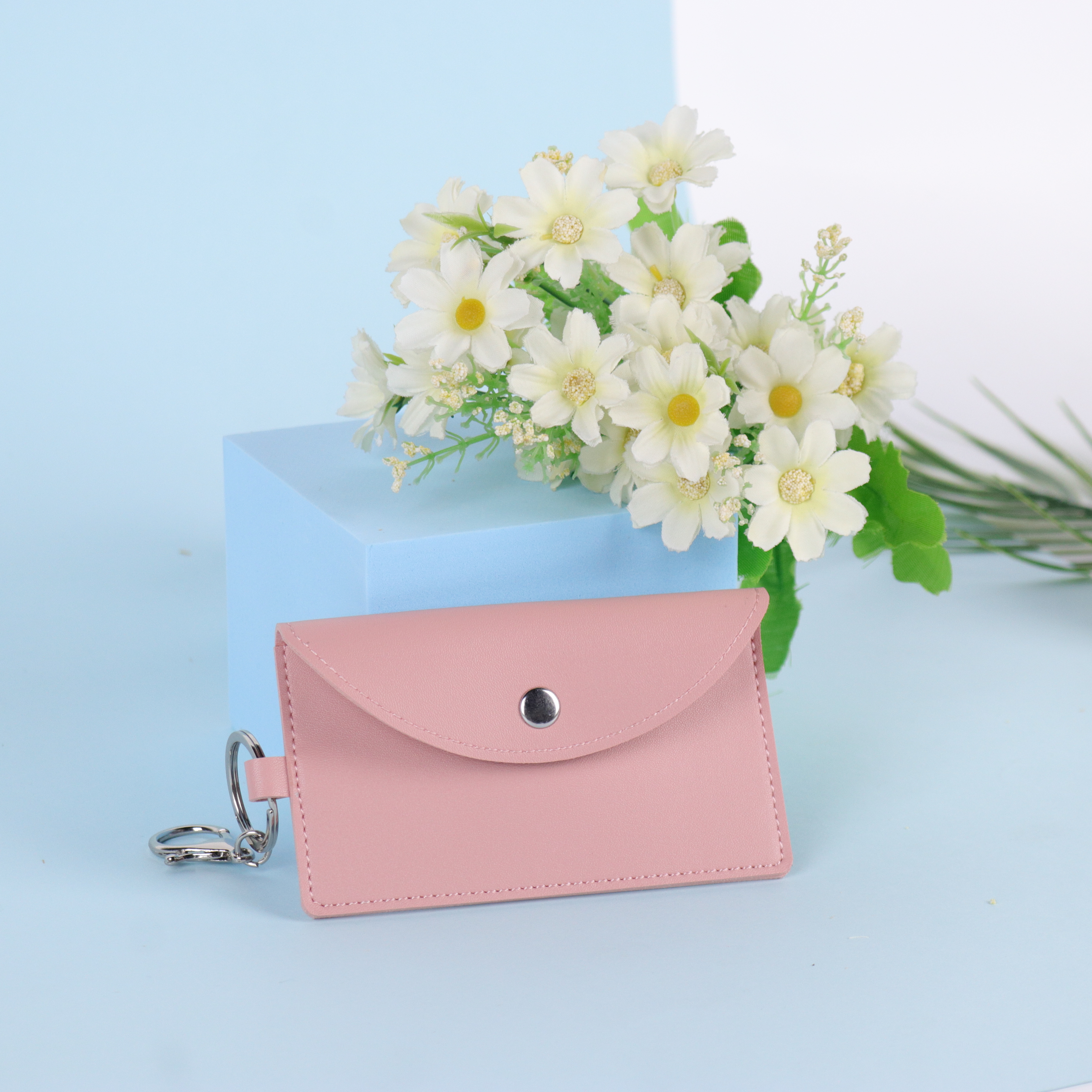 Розовая роскошная кожаная монетница Sakura, модный брелок с портативным кольцом для ключей