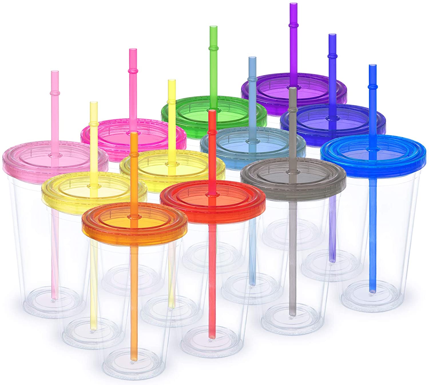 Wholesale 16oz Acrylic Cups With Lids And Straws Double Walled 16oz Tumblers Cups Clear Classic Insulated Coffee Mug