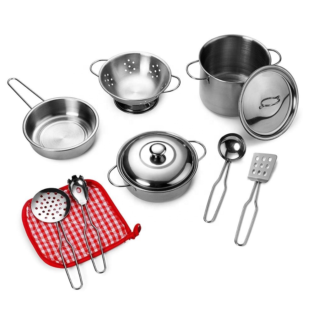 Pretend Play Kitchen Toys Kitchen Play set Cooking Toys Set Stainless Steel Kids Toddlers Girls Cookware and Accessories
