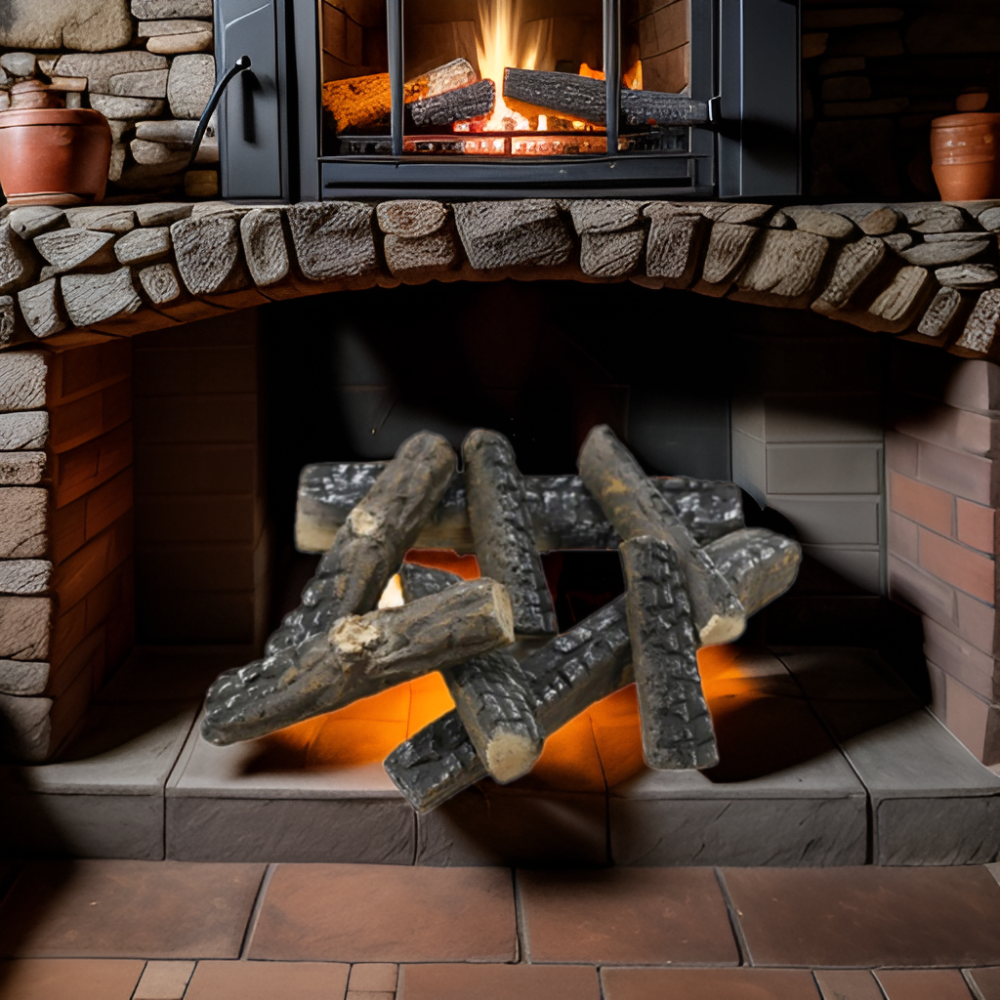 Hot Selling Ceramic Wood Fire Logs Cobbles & Pebbles for Gas Fireplace Realistic Fireplace Accessory for Sale