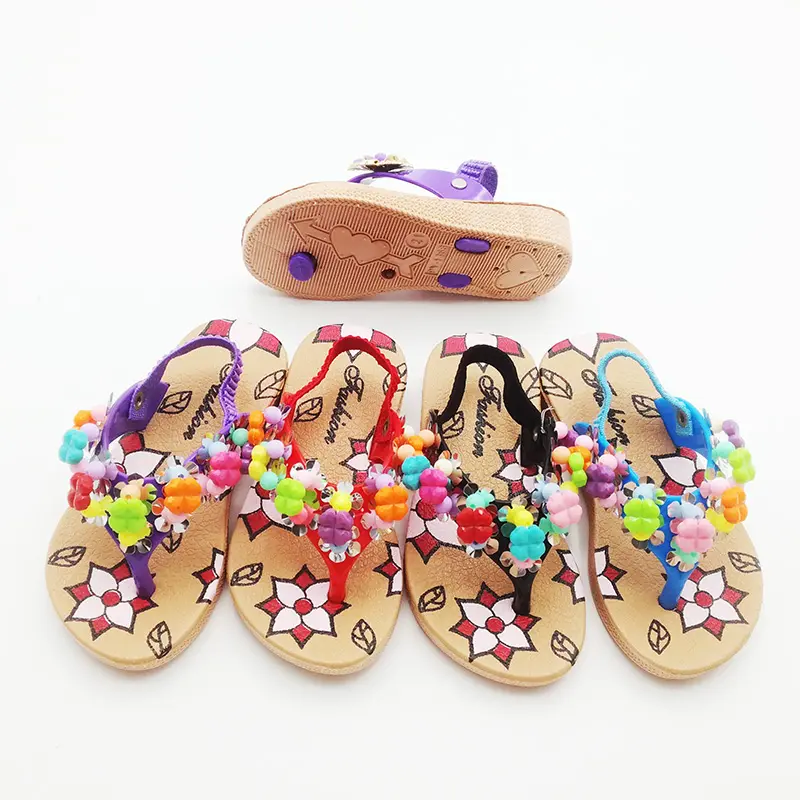 New design fashion accessories flower summer PVC indoor beach kids slippers for girls