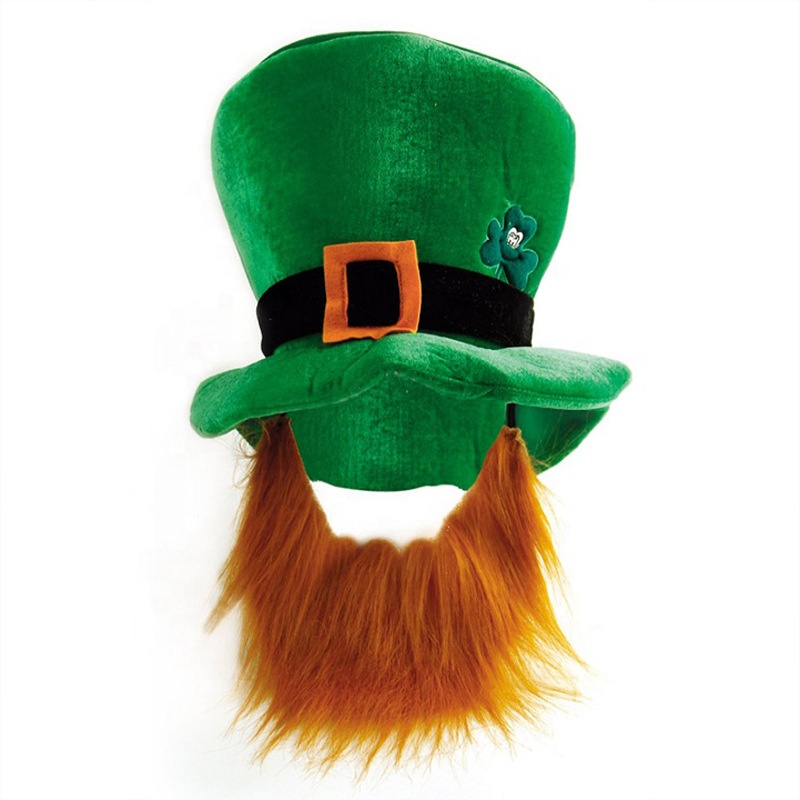 Shamrock Top Hat Irish Festival Green Imitated Mustache St. Patrick's Day Mask Velvet Hat