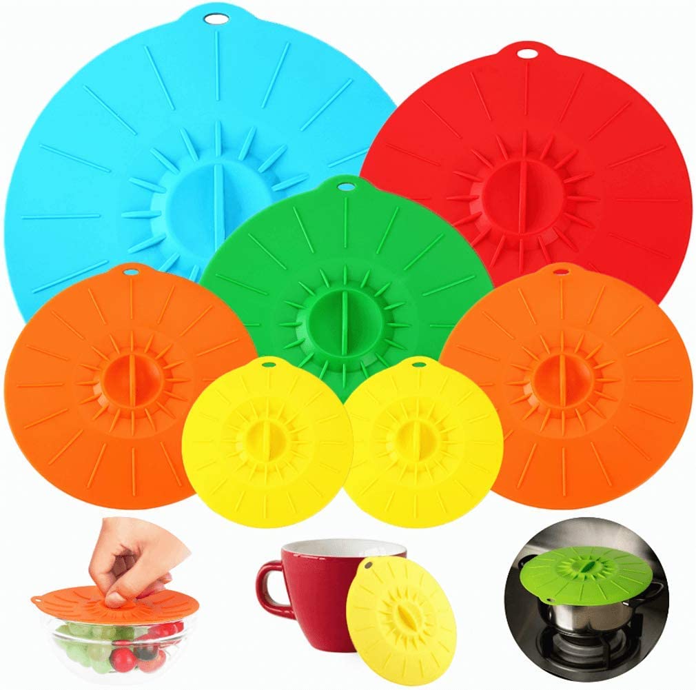 Silicone Lids, Microwave Splatter Cover, 5 Sizes Reusable Heat Resistant Food Suction Lids fits Cups, Bowls, Plates, Pots, Pans