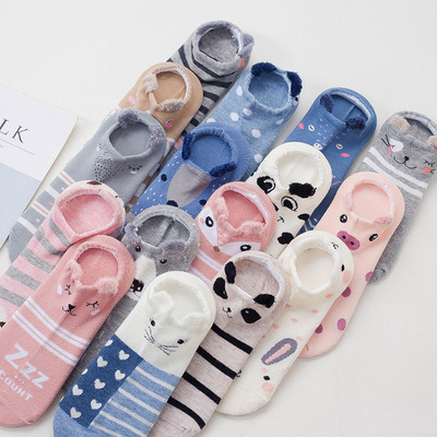 sxx439     Cute 3D Animal Cotton Socks Female Kawaii Cat With Dog Summer Short Socks Slippers Women Girl Casual Soft Boat Socks
