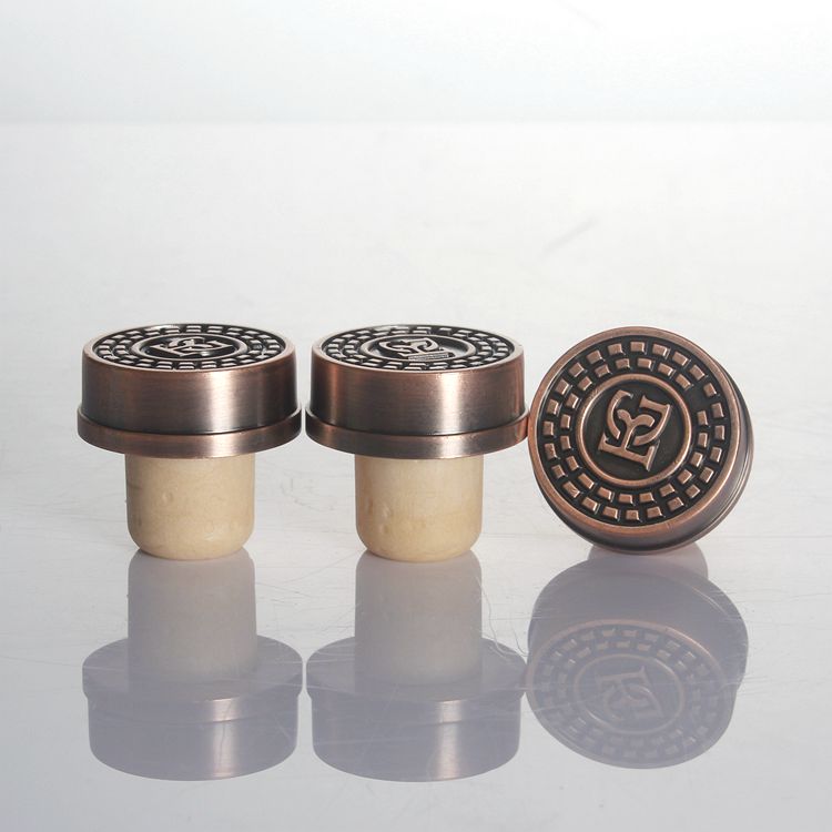 customized zinc alloy top synthetic T shape top luxury vodka whisky liquor spirit bottle cork stopper