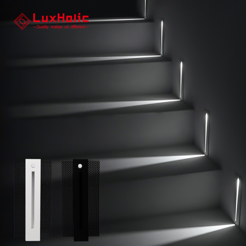 AC220v Pir Exterior Aisle Black 3 watts Hidden Foot Lamps Commercial Staircase Corridor Corner Embedded Shair Step Lighting