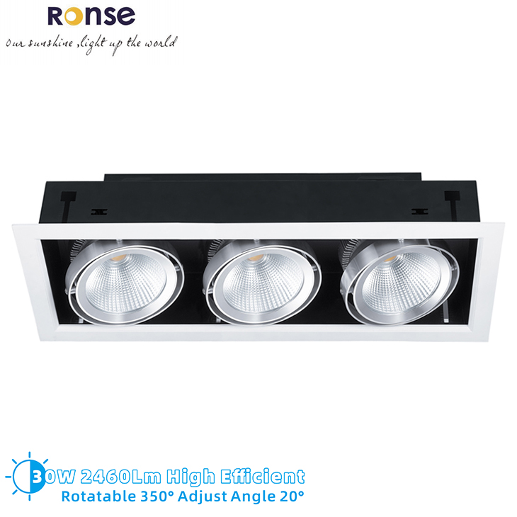 RONSE 3 Hole Embedded Led Downlight Fixture Recessed Led Grille Down Light Fixture 30W 2460Lm Medieval Lighting Fixtures Grille