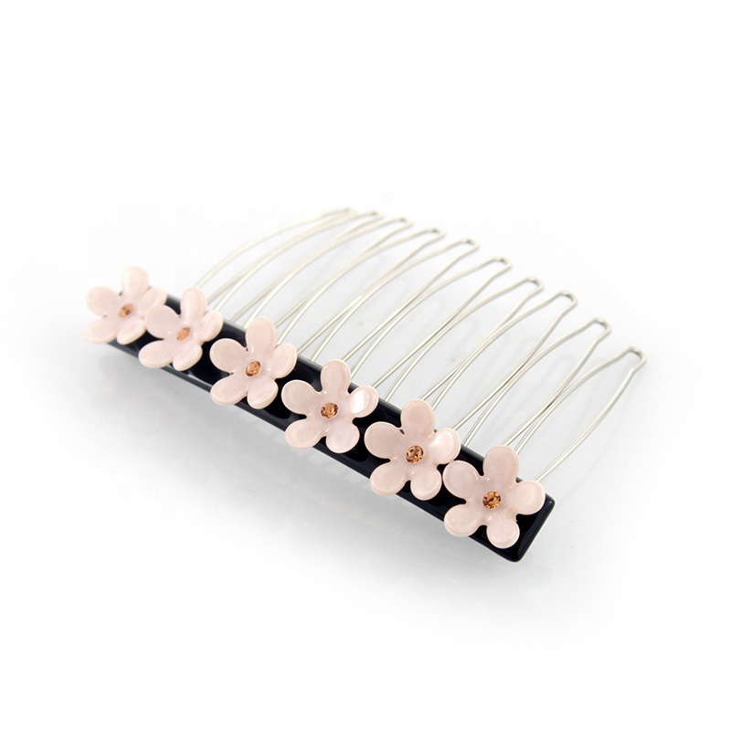 Hair Straightener Comb Wedding Hair Comb Pink Flowers Acetate Hair Accessories