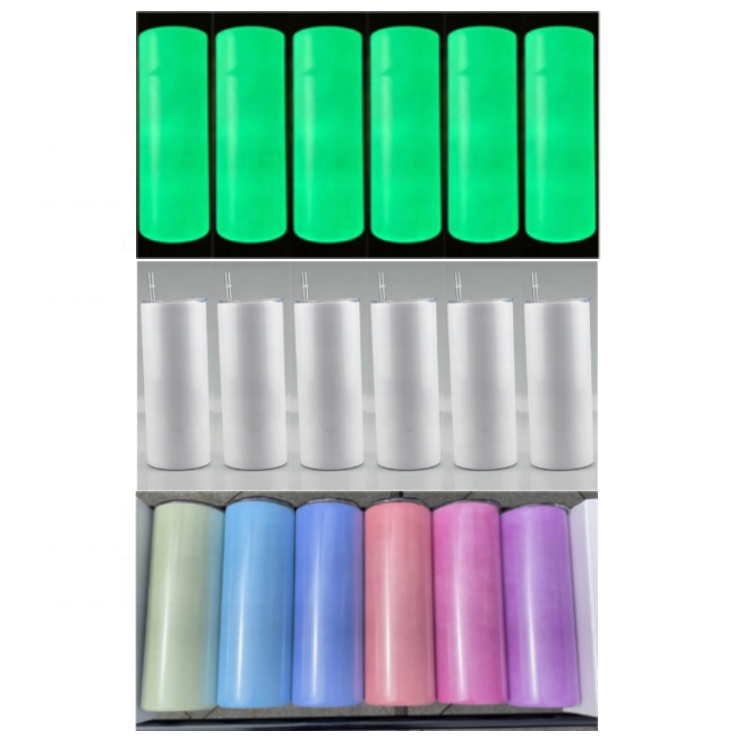 US warehouse tumblers Warehouse Sublimation 20 oz UV Color Changing and Glow in Dark Stainless Steel Straight Skinny Tumblers