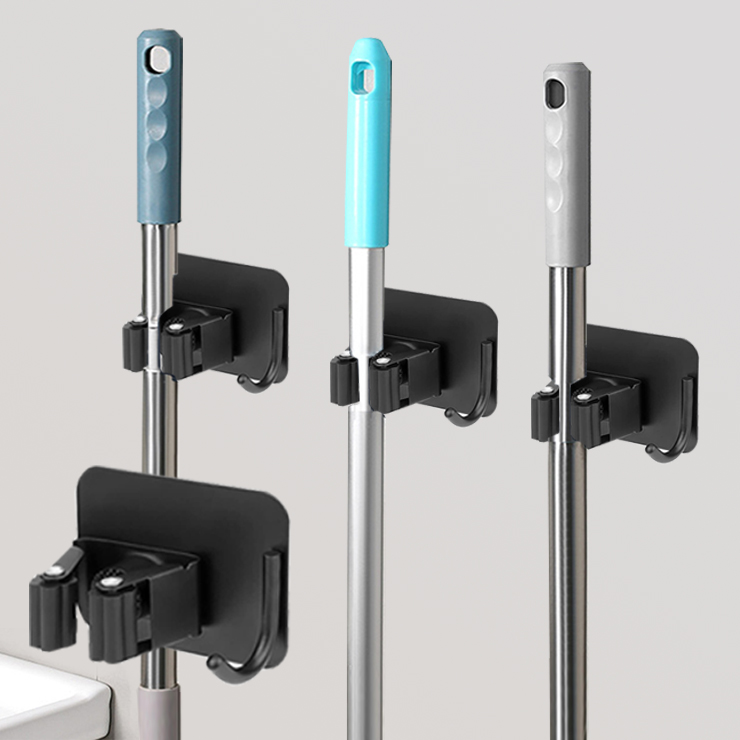 Heavy Duty Self Adhesive Stainless Steel Mop Holder Wall Mounted Broom Hanger Storage Rack Organizer With Hook Tool Holder