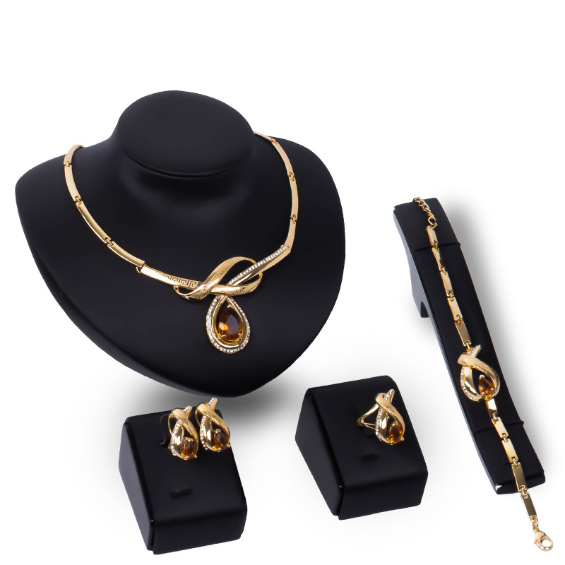 2021 new popular Yellow Gemstone Gold Material Type 4 Piece Sets Jewelry Type 18K Gold Set