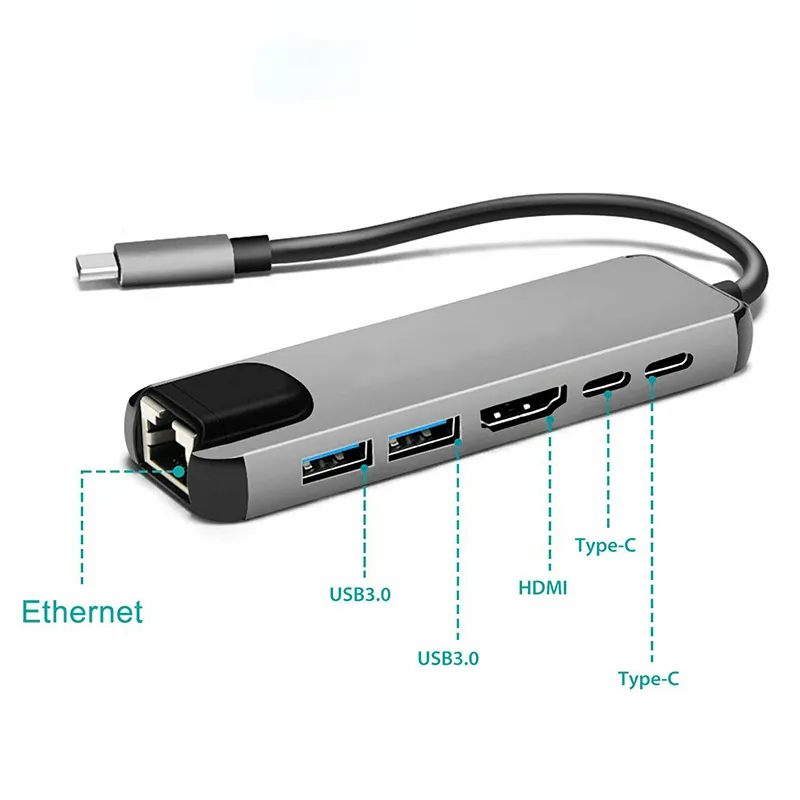 Multifunction 6 In 1 Multiport USB C USB-C Hub Adapter Type C To USB 3.0 4K HDMI Multi-Function Hub With 87W PD Charging