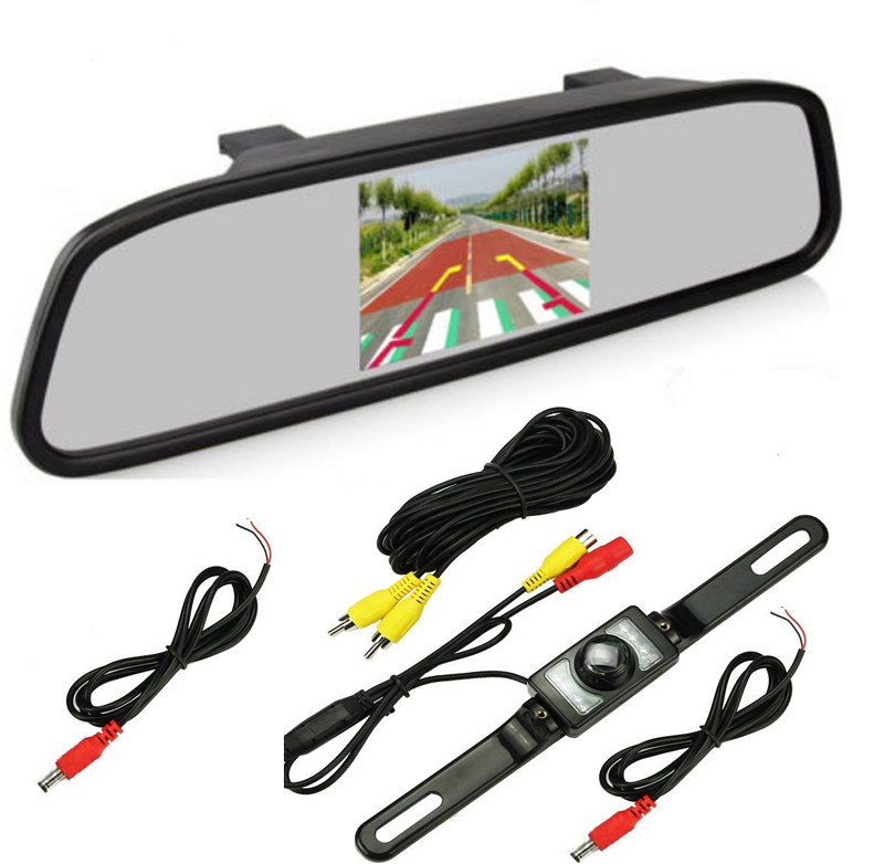 4.3" Car Vehicle Rear View Mirror Monitor Kit 7 LED IR Night Vision Waterproof Car License Plate Backup Reverse camera monitor